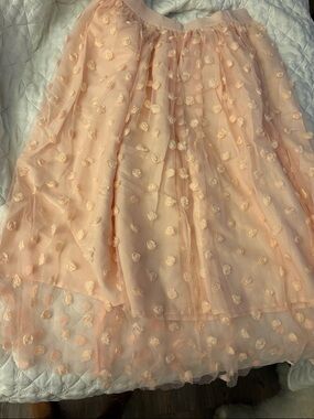 Peach Floral Appliqué Tulle Midi Skirt